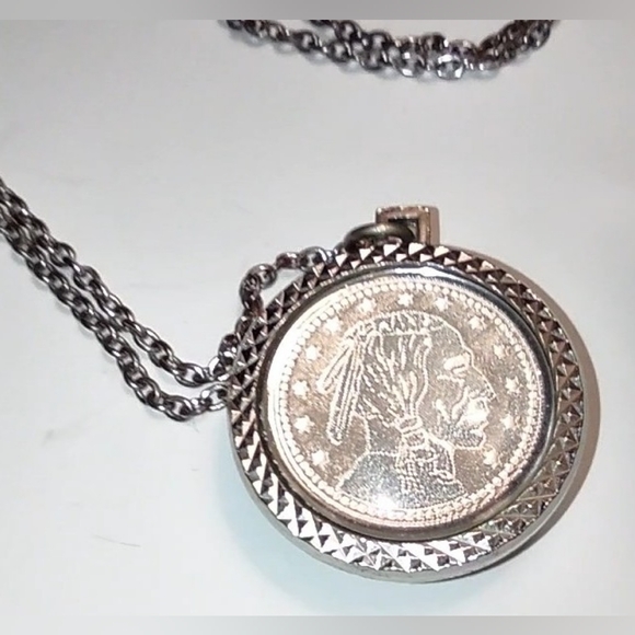 Turquoise and Silver Pendant with Coin on Back Side - Picture 7 of 8